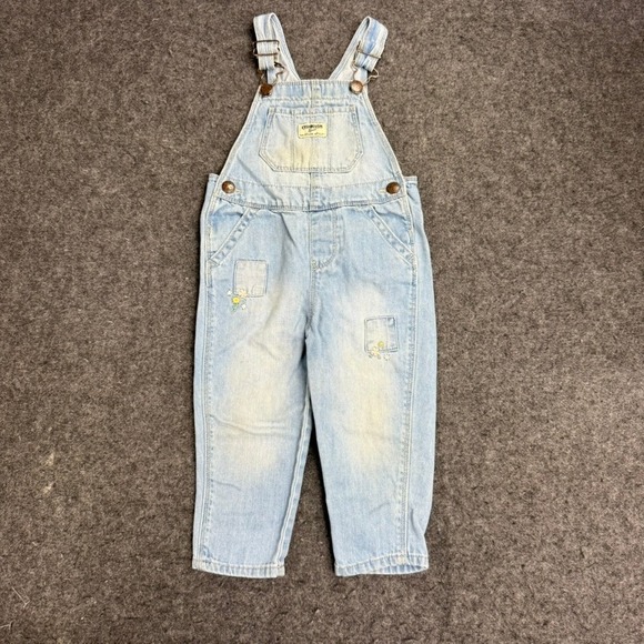 OshKosh B'gosh Other - OshKosh B'gosh Light Wash Denim Overalls with Floral Embroidery Size 2T